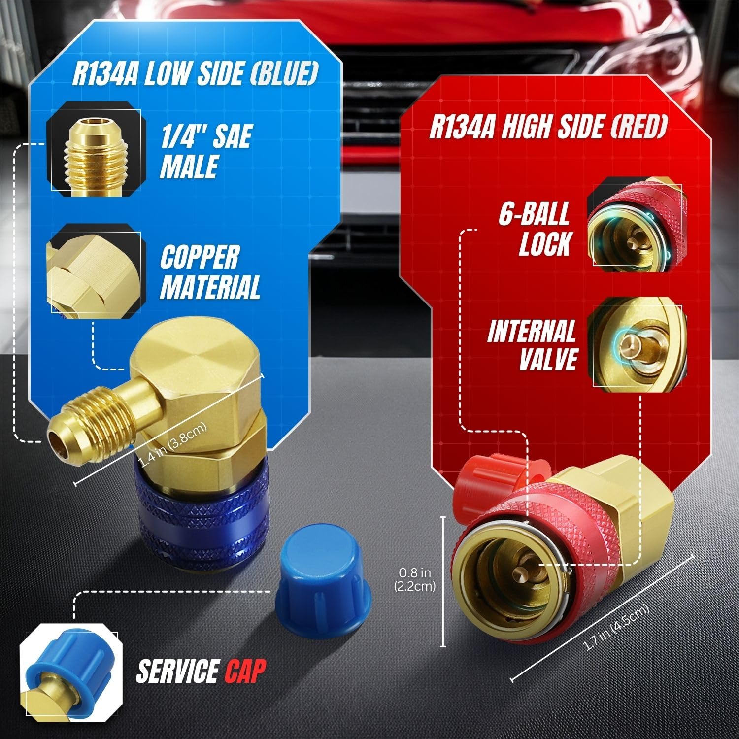 Flexzion Auto AC R134a Connettori rapidi Porta di Sistema Adattatori Accoppiatori Basso Alto Set di Conversione Kit per HVAC Auto Aria Condizionata con Manometro Collettore