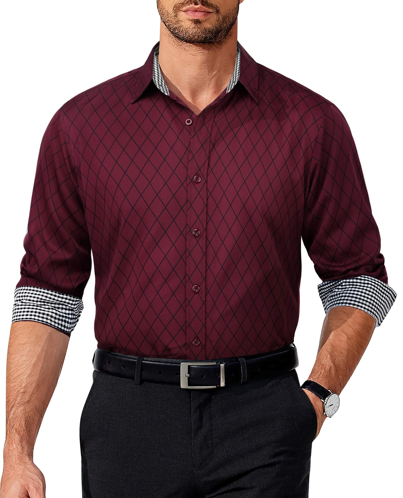 Men's Pattern Dress Shirt Long Sleeve Casual Button Down Formal Shirts