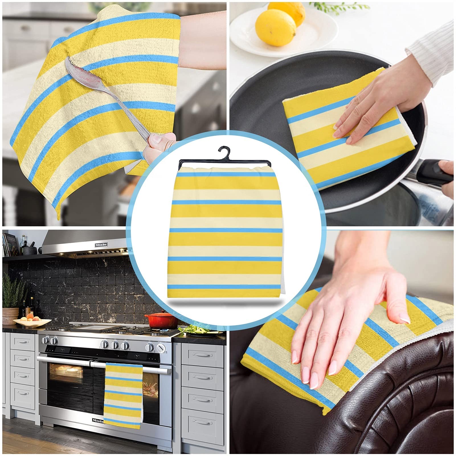 Rayas amarillo azul cocina toalla plato toalla toalla toalla toalla microfibra suave hogar súper absorbente limpieza paño de limpieza (Specification : 4PCS)