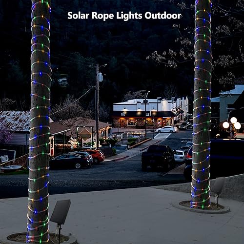 Miniatura 6 de Guirnalda de luces solares para exteriores, paquete de 2 tiras de 200 luces LED de 66 pies, impermeables, que cambian de color, funciona con energía