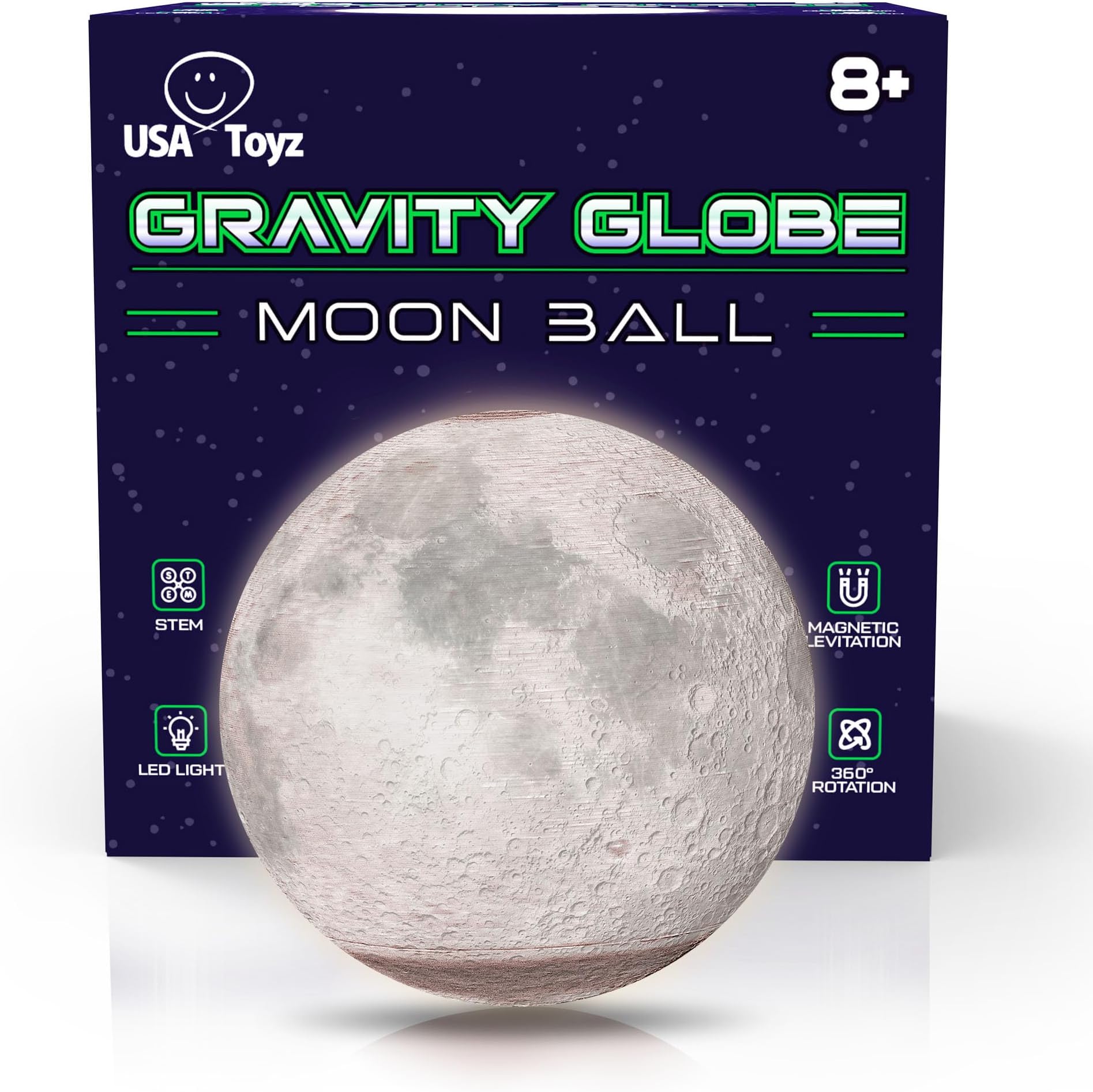USA Toyz Gravity Globe Moon Ball (Globe Only) - 3.5โ Magnetic Levitating Planet Ball with Multicolor LEDs, Ambient Light, Collectible Changeable Solar System Planet, Compatible with Gravity Globe Base