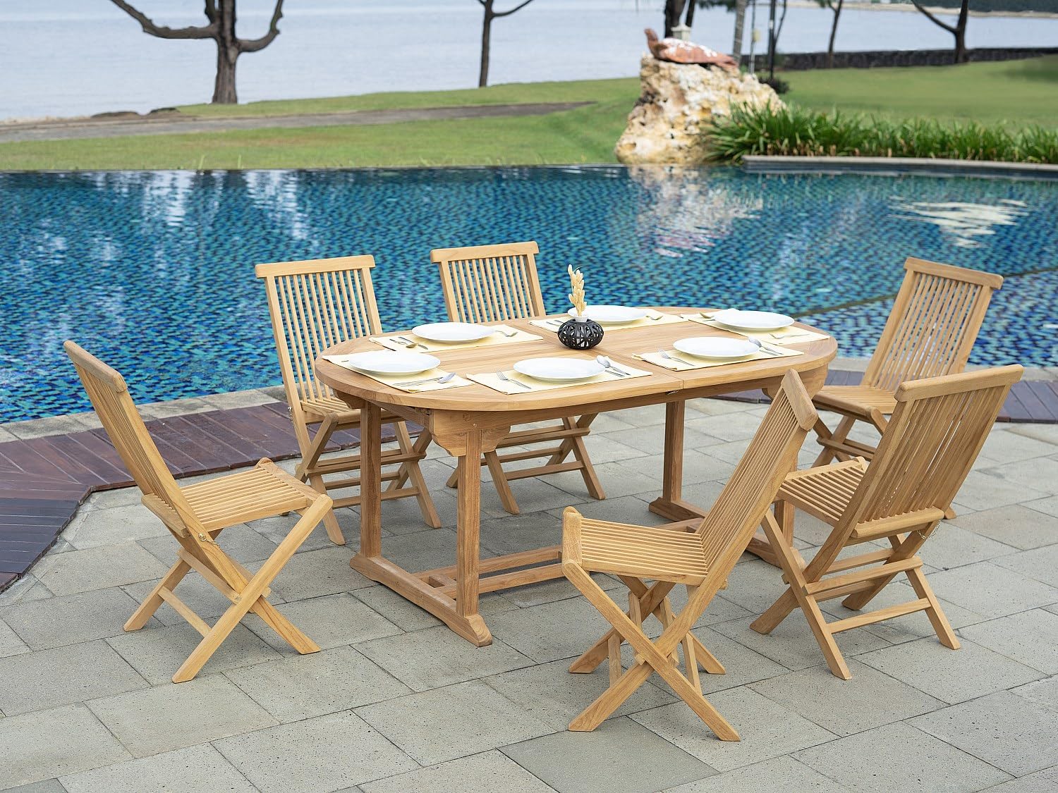 Vente-unique - Silla de jardín 2 plazas Byblos - Teca - Color Natural Claro
