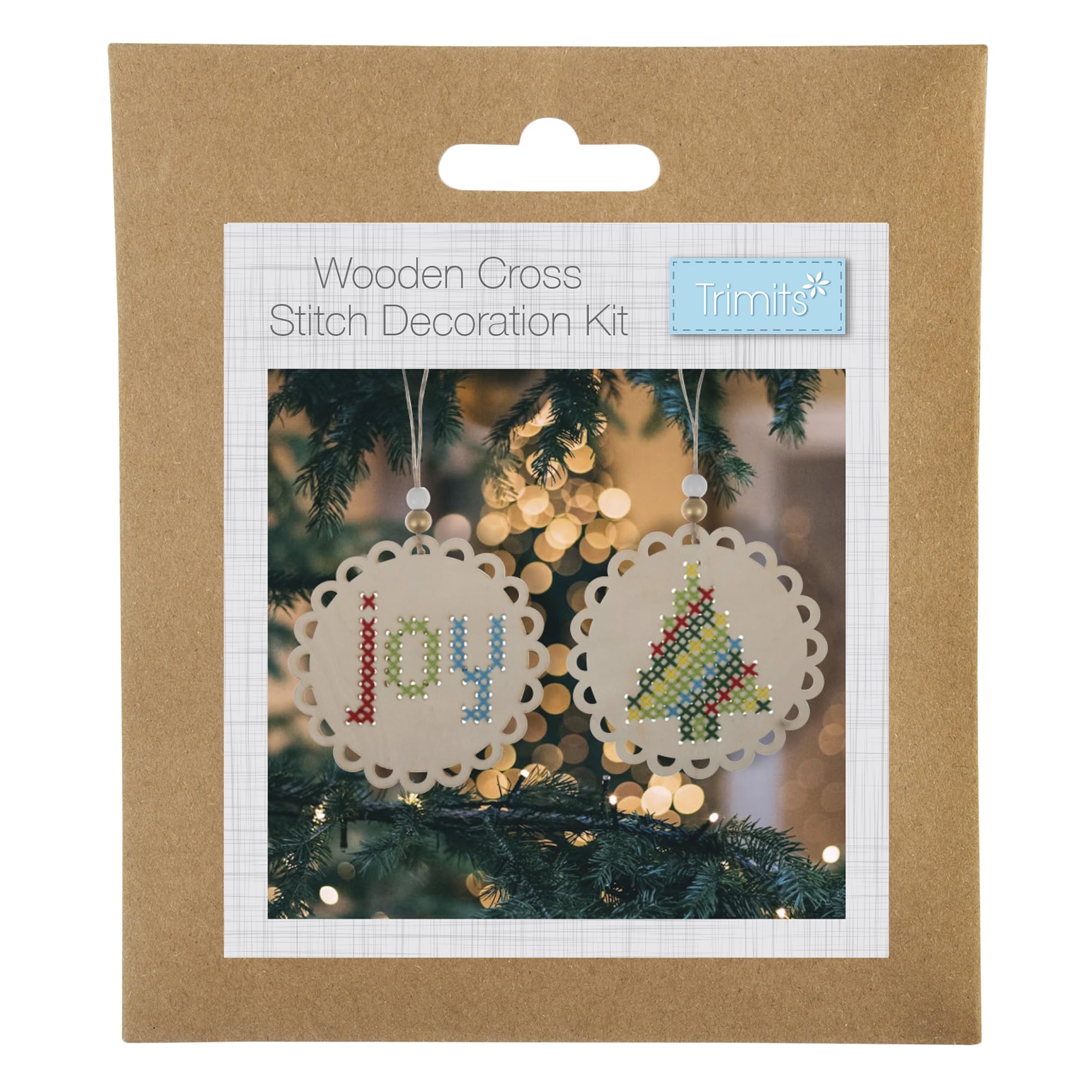 Trimits Cross Stitch Pre-punched Wooden Shape Joy & Tree Damage to packaging  x2