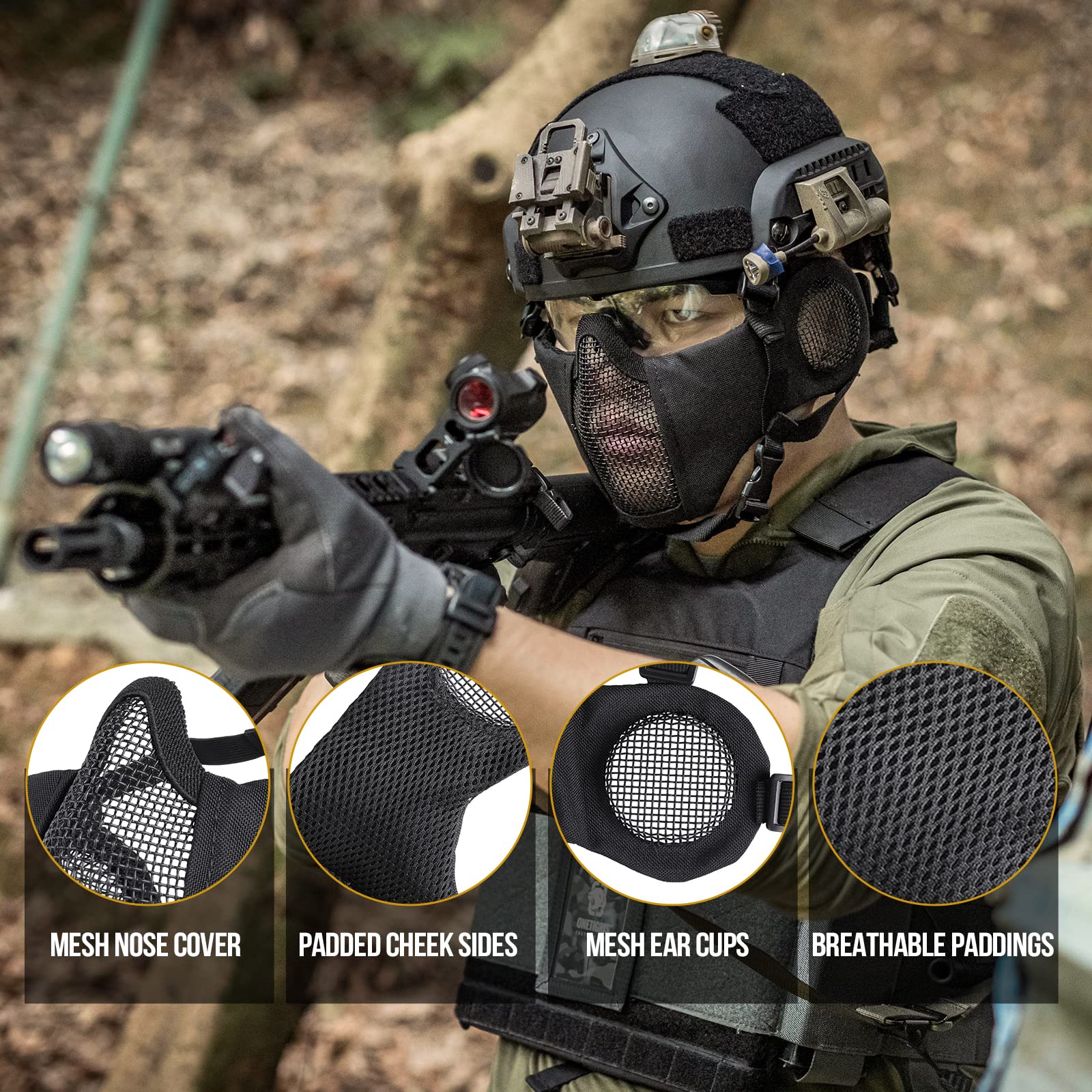 Buy 6" Foldable Half Face Airsoft Mesh Mask with Ear