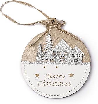 Mopec Wooden Hanging Christmas Landscape Glitter 15 x 18 cm, One Size