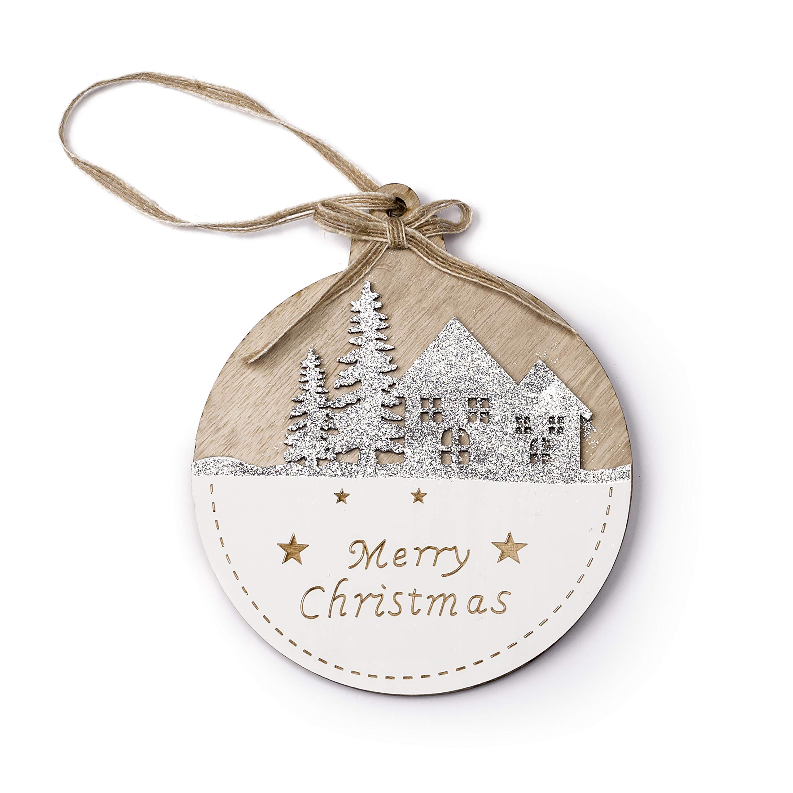 Mopec Wooden Hanging Christmas Landscape Glitter 15 x 18 cm, One Size