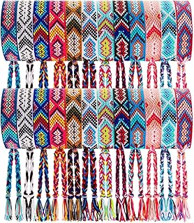 Henoyso 24 Pcs Nepal Woven Friendship Bracelets Adjustable Braided Bracelets Woven Bracelet String Friendship Bracelets with a Sliding Knot Closure for Women Girls Kids