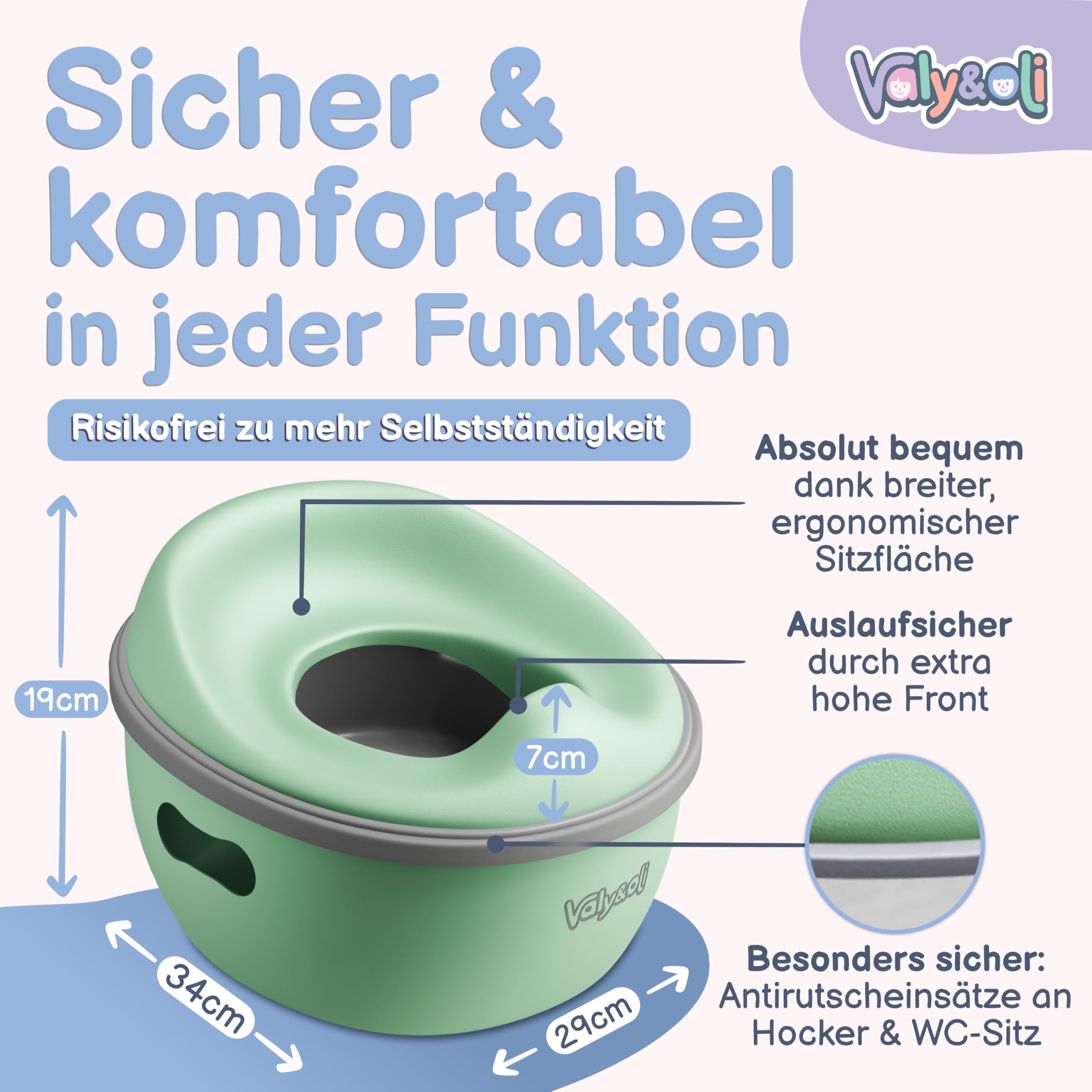 Valy&Oli® 3in1 Töpfchen für Kinder - Toilettensitz Kinder & Hocker- Ergonomisch, Bequem & Vielseitig - Leicht zu reinigen & sicher - Potty & Tritthocker Kinder - Ab 18 Monaten - Grün