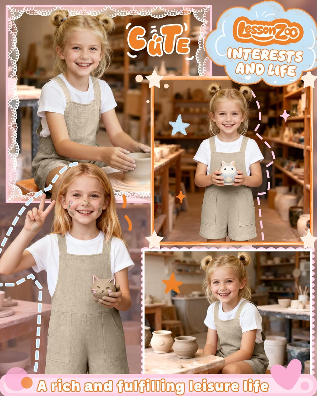 Girl's Rompers Linen Sleeveless Jumpsuits 5-14 Years Overalls Shorts with Pockets Cute Teen Summer Clothes