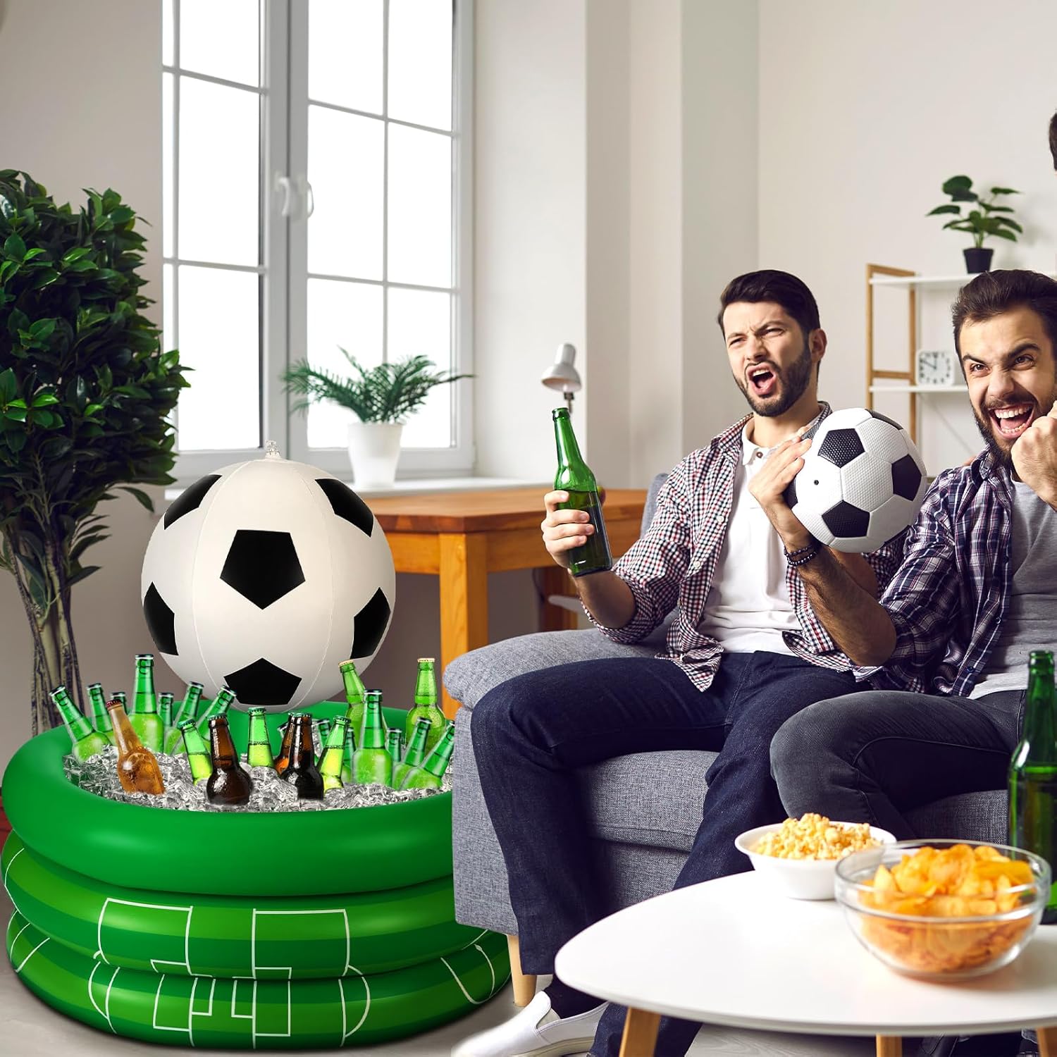 Bencailor Inflatable Cooler Inflatable Football Drink Cooler Toss Game Party Decoration Rugby Basketball Baseball Blow up PVC Ice Serving Bar for Sport Party Supplies Game Day Beer(Green,Soccer) Green Soccer