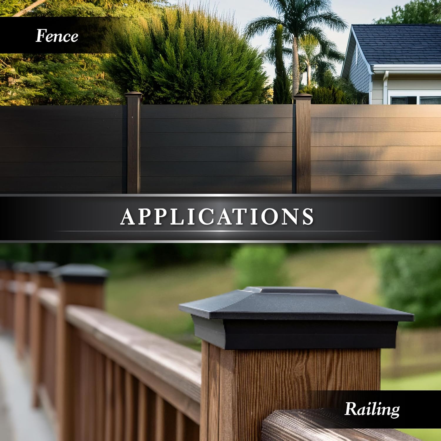 Classy Caps Black Aluminum Deck & Fence Post Cap Fits Actual 6”x6”, 5.5”x5.5”, or 5”x5” Post (2 Pack)