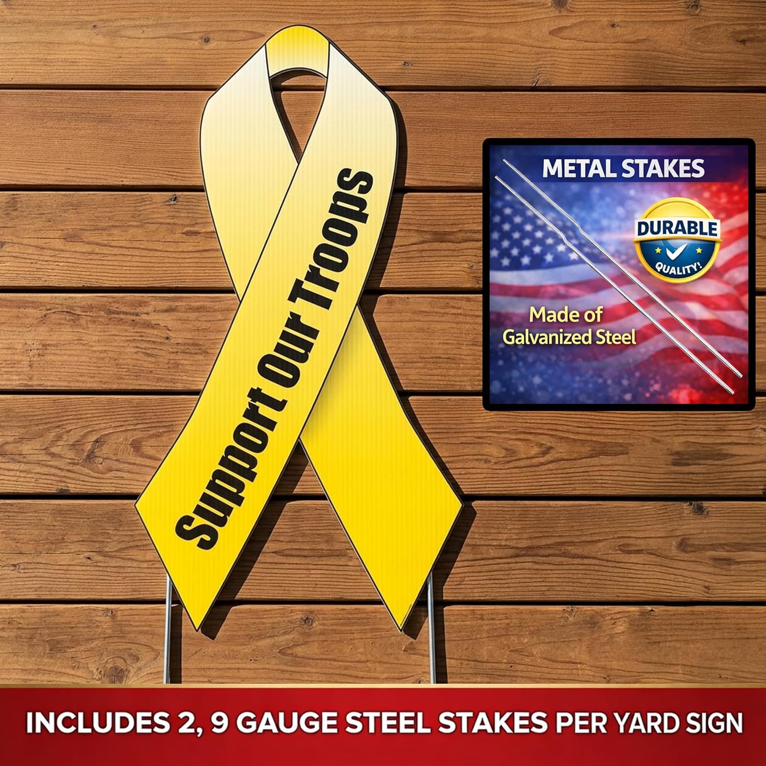 VictoryStore Support Our Troops Yellow Ribbon Yard Sign with stakes 12.8x23.5-inches (1)