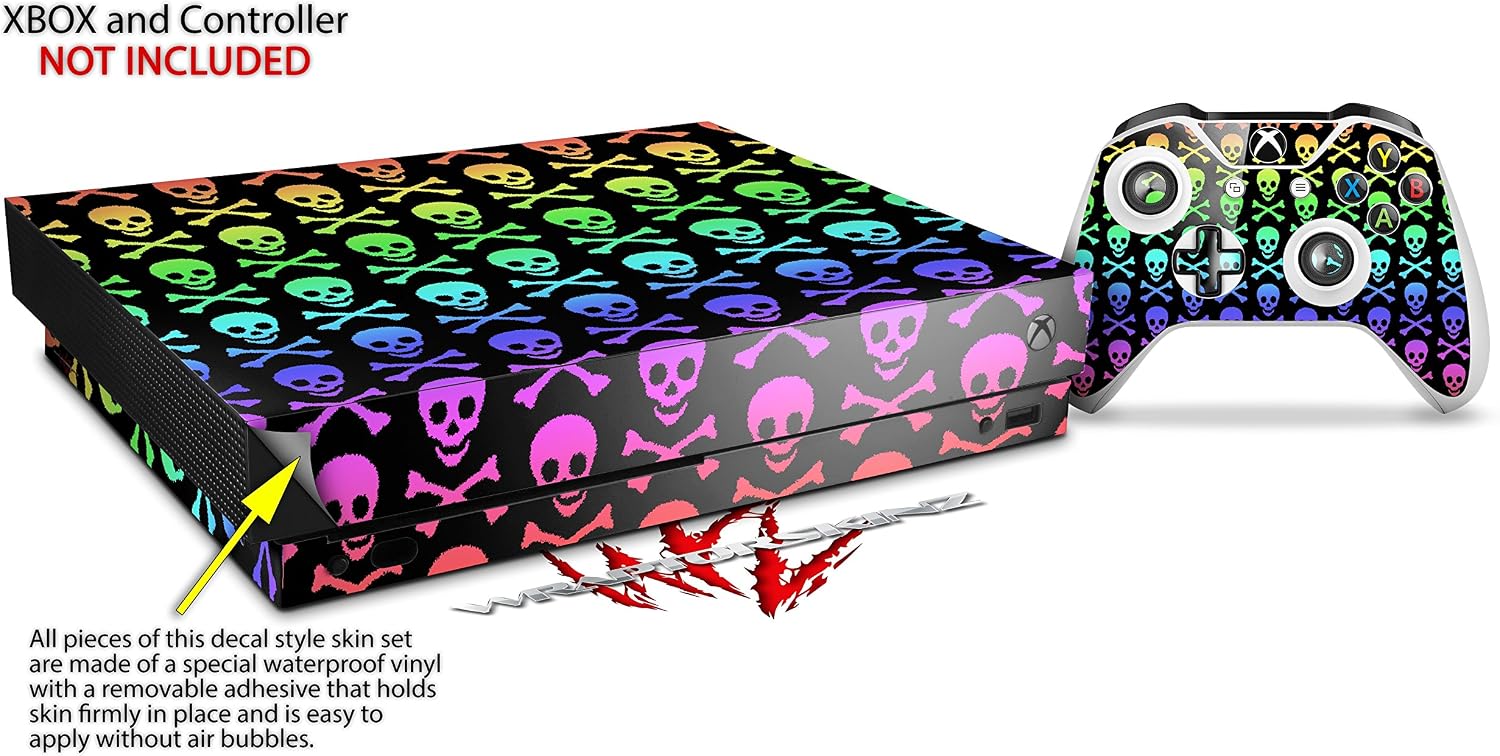 Decal Vinyl Skin Wrap Compatible with Xbox One X Console and Controller - Skull and Crossbones Rainbow