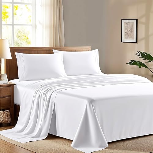 Ashton Sheets Juego de sábanas 100% de algodón egipcio tamaño King, juego de sábanas de algodón egipcio de 600 hilos para cama tamaño King (4