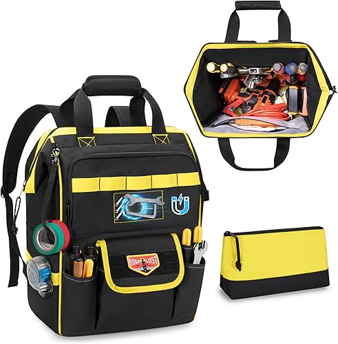 Mochila de herramientas con bolsa con cremallera y área de atracción magnética, bolsa organizadora de almacenamiento de herramientas de alta