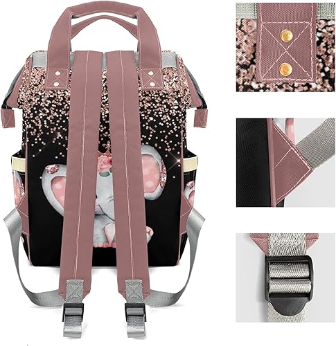 Miniatura 9 de Mochila de pañales personalizada rosa elefante con nombre personalizado para mamá, bolsa de bebé para mamá, regalos para papá, Multi 6, Mochilas