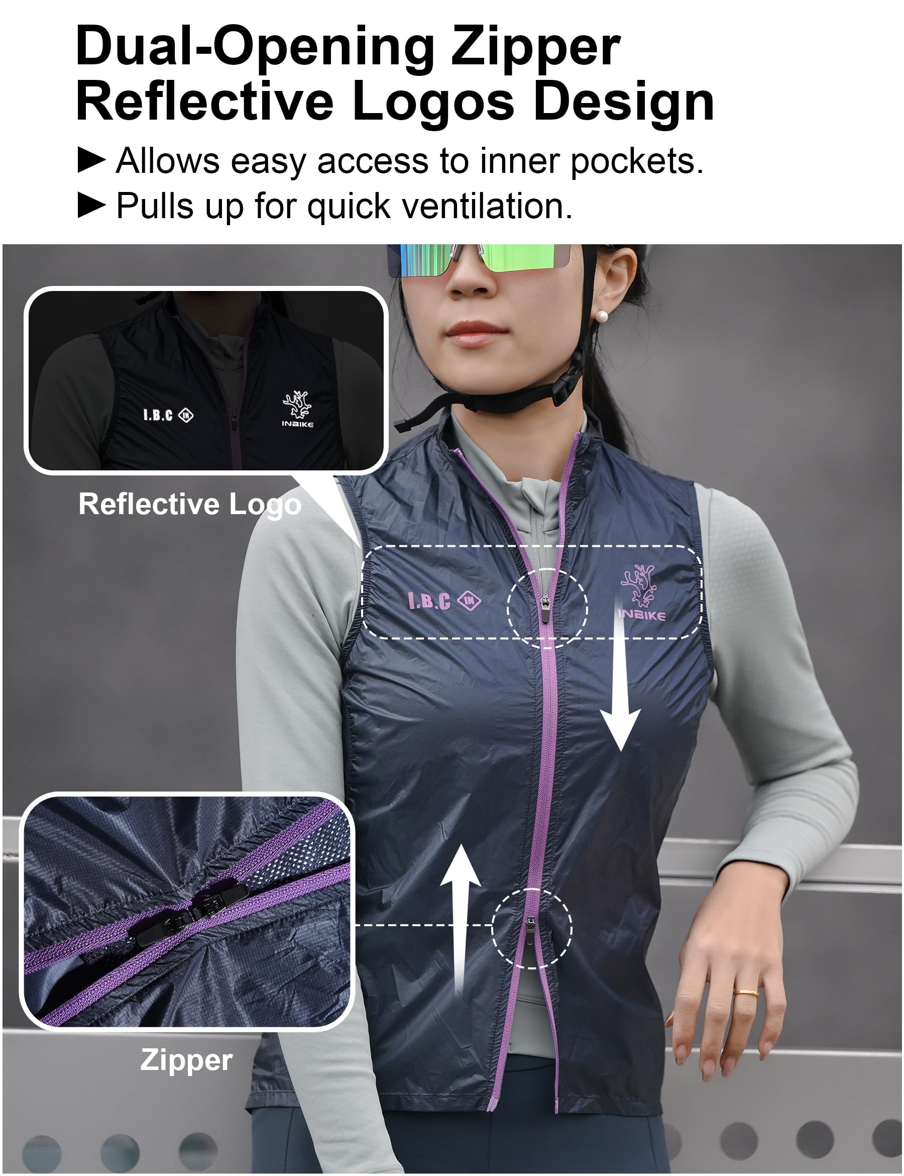 INBIKE Gilet de Cyclisme Femme léger Gilet Course Vent coupe-vent et imperméable Respirant avec Doublure en Poche de Rangement