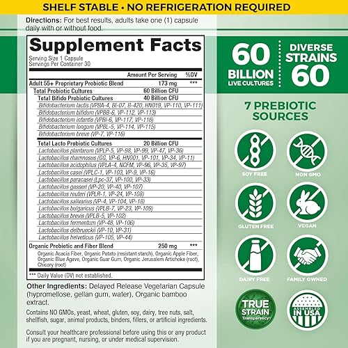 Miniatura 2 de Vital Planet - Vital Flora - Probiótico diario para adultos mayores de 55 años, 60 mil millones de UFC, diversas cepas, prebióticos orgánicos,