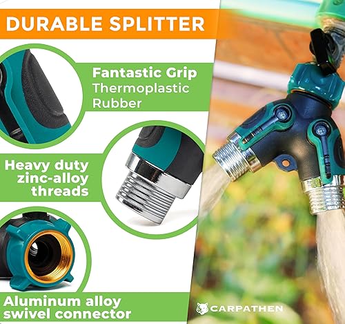 Miniatura 5 de Carpathen Sistema de riego por goteo con divisor de manguera incluido de 2 vías, sistema de riego de jardín ajustable de alta calidad para cama de