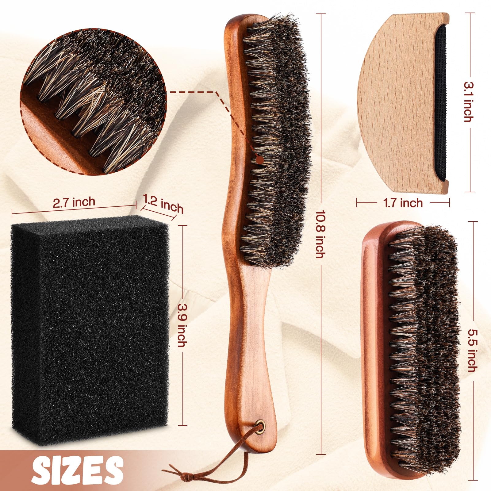 4-teiliges Rosshaar-Filzhutbürsten-Set mit Reinigungsschwamm, Cowboyhut, Holz-Fedora-Hut, Reinigungsset, Baseballkappe, Fusselbürste, entfernt Staub für Haare, Möbel, Anzüge, Kleidung (Stil D)