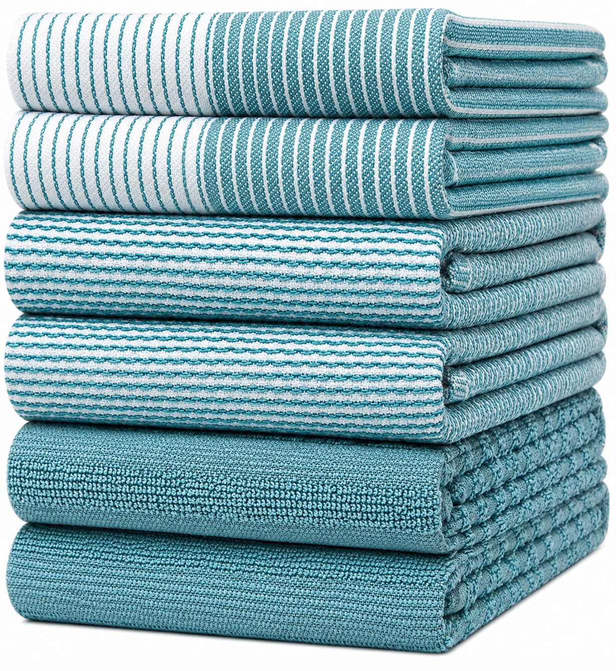 Premium Kitchen Towels 6 Pack 100% Cotton, 20"x28" Dish Towels - Aqua