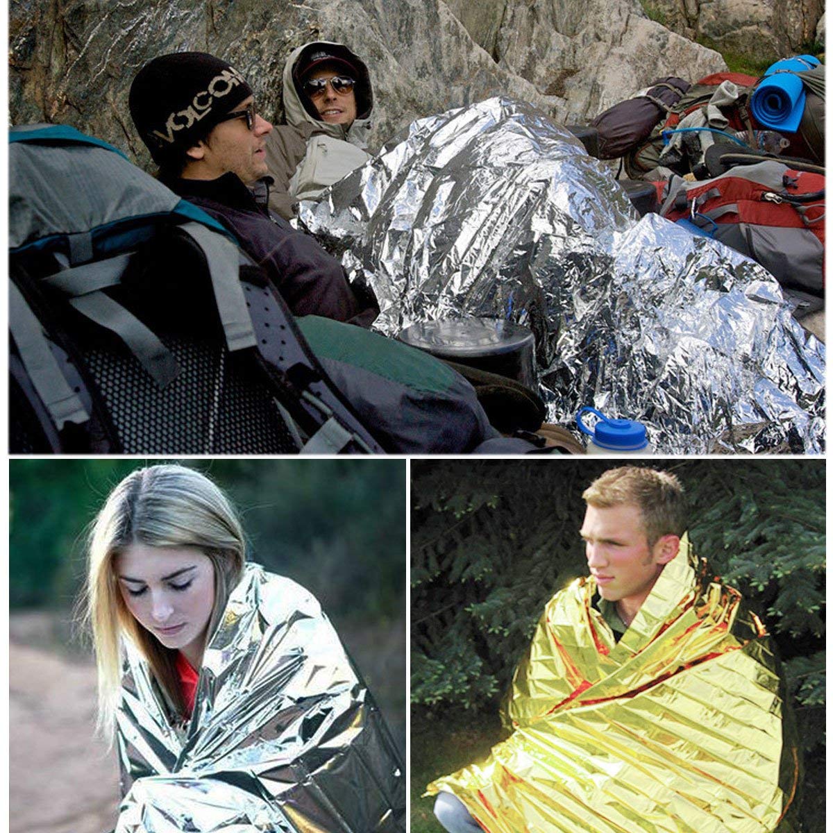Manta de Aluminio de Emergencia, 6 Piezas Reutilizable, Ideal para Supervivencia, Primeros Auxilios y Kits para Coches, 210x160 cm