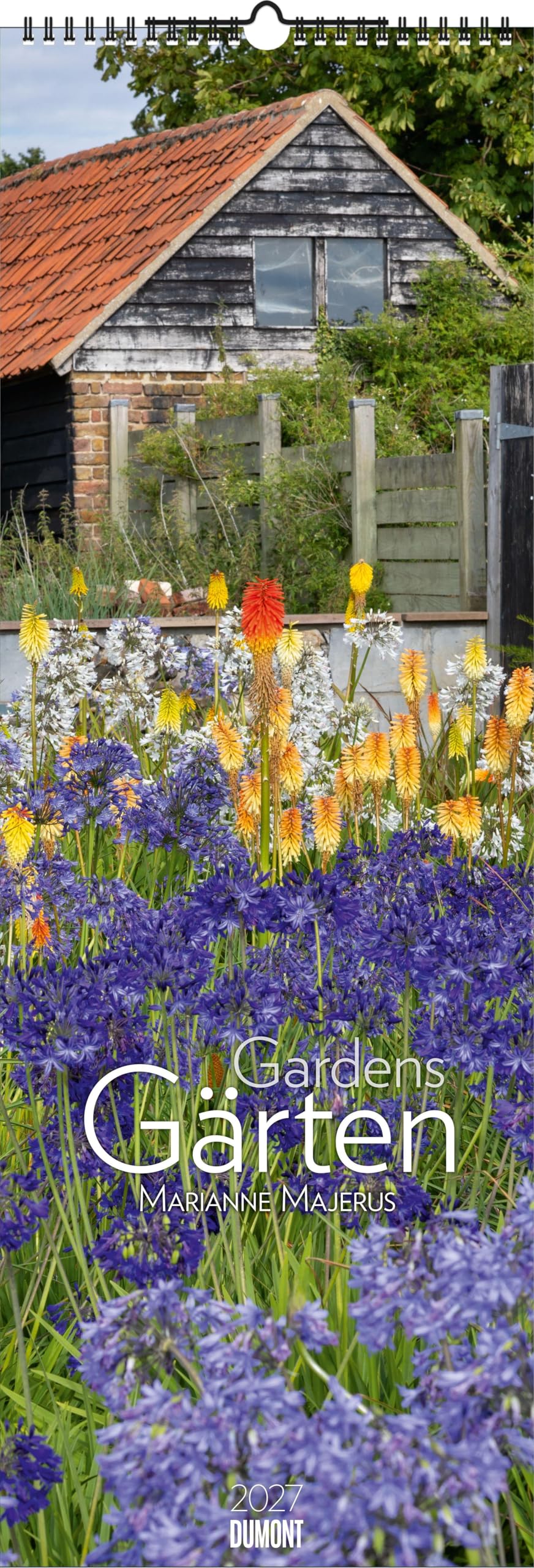 Gärten 2027: Wandkalender 34x98 cm mit 12 Gartenfotografien und sprachneutralem Kalendarium