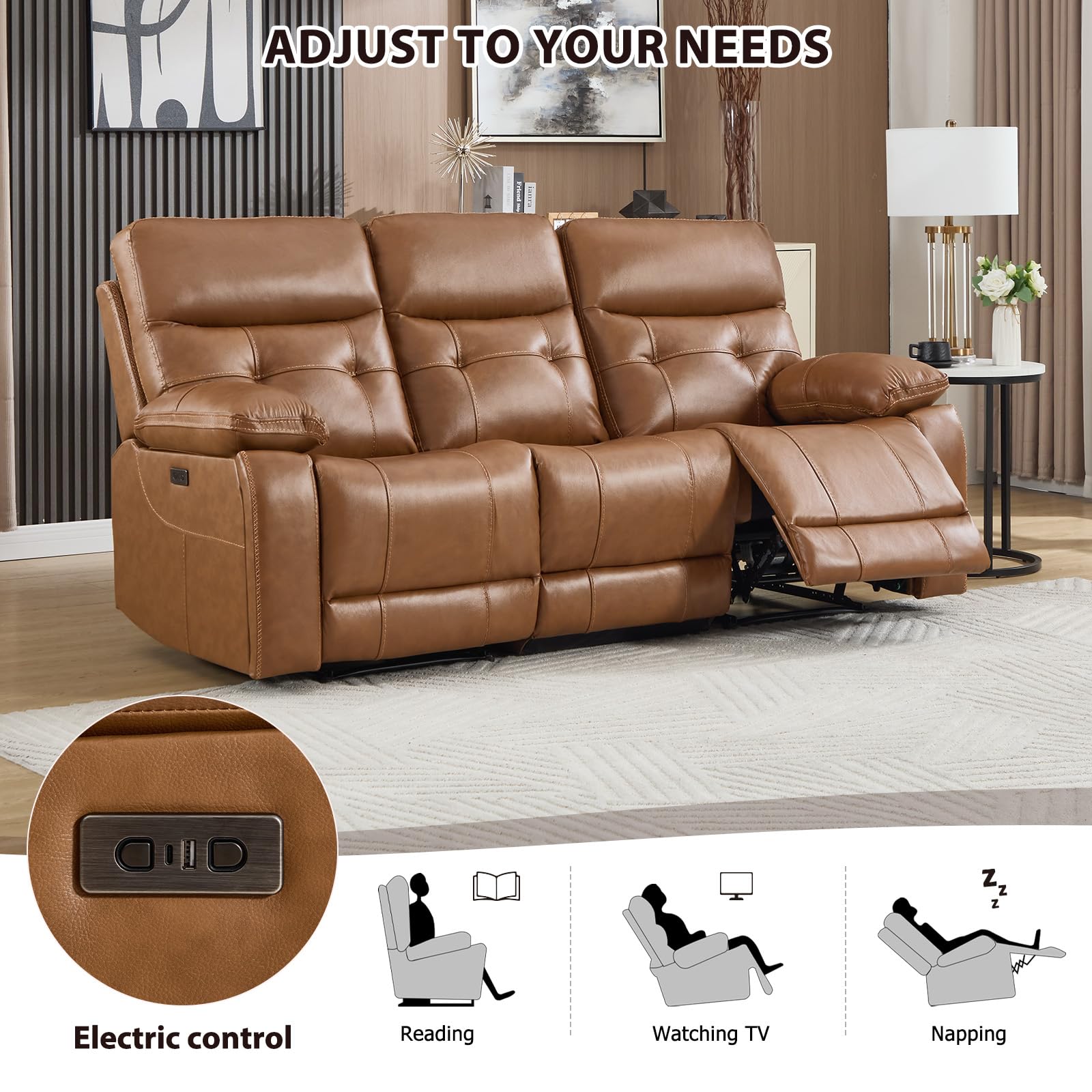 Best Cloth Reclining Sofa Picks for 2026 2 CANMOV Genuine Leather Power Recliner Sofa,3 Seater Reclining Sofa with Comforta — product photo