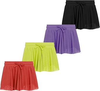 Girls 4 Pack Butterfly Shorts Lightweight Flowing Athletic Shorts with Elastic Waist Drawstring Sizes 4-16