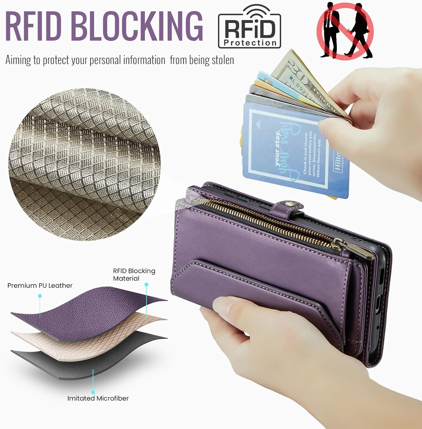 Asuwish Phone Case for Samsung Galaxy S20 5G 6.2 inch Zipper Wallet Cover with Tempered Glass Screen Protector and Flip RFID Blocking Credit Cash Card Holder Cell S 20 20S UW S2O G5 Women Girls Purple