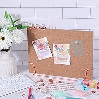 Vista 2 de 12.6 x 9 Inch Small Desktop Cork Board with Stand Rose Gold Bulletin Memo Message Picture Double Sided Pin Board for Office School Home with Binder