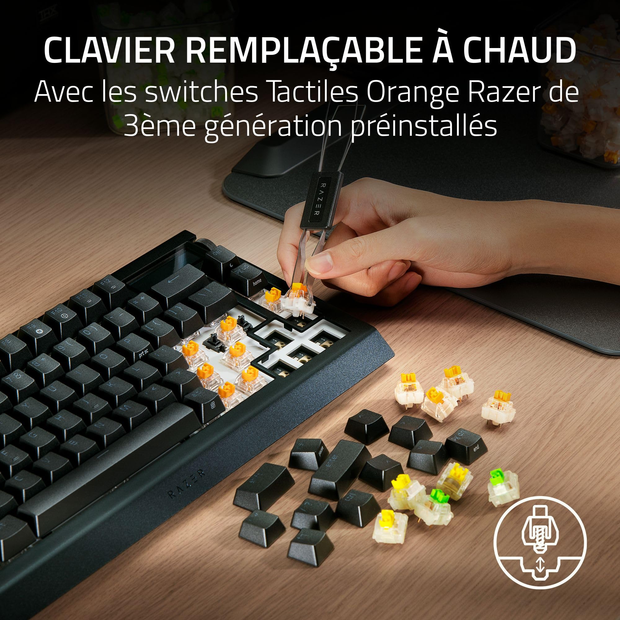 Razer BlackWidow V4 Pro 75% - Clavier Gaming sans Fil et remplaçable à Chaud - écran OLED (molette de Commande, connectivité 4K Hz & Bluetooth, Repose-Paume magnétique) Clavier US ISO | Noir