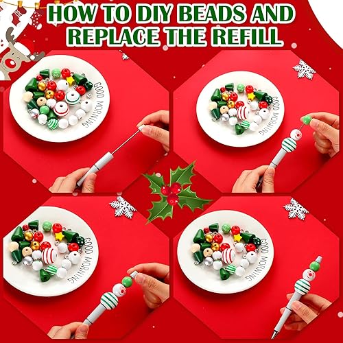 Miniatura 4 de 15 bolígrafos de plástico con cuentas de Navidad varios bolígrafos de cuentas a granel bolígrafos de cuentas de bricolaje con 38 cuentas de madera
