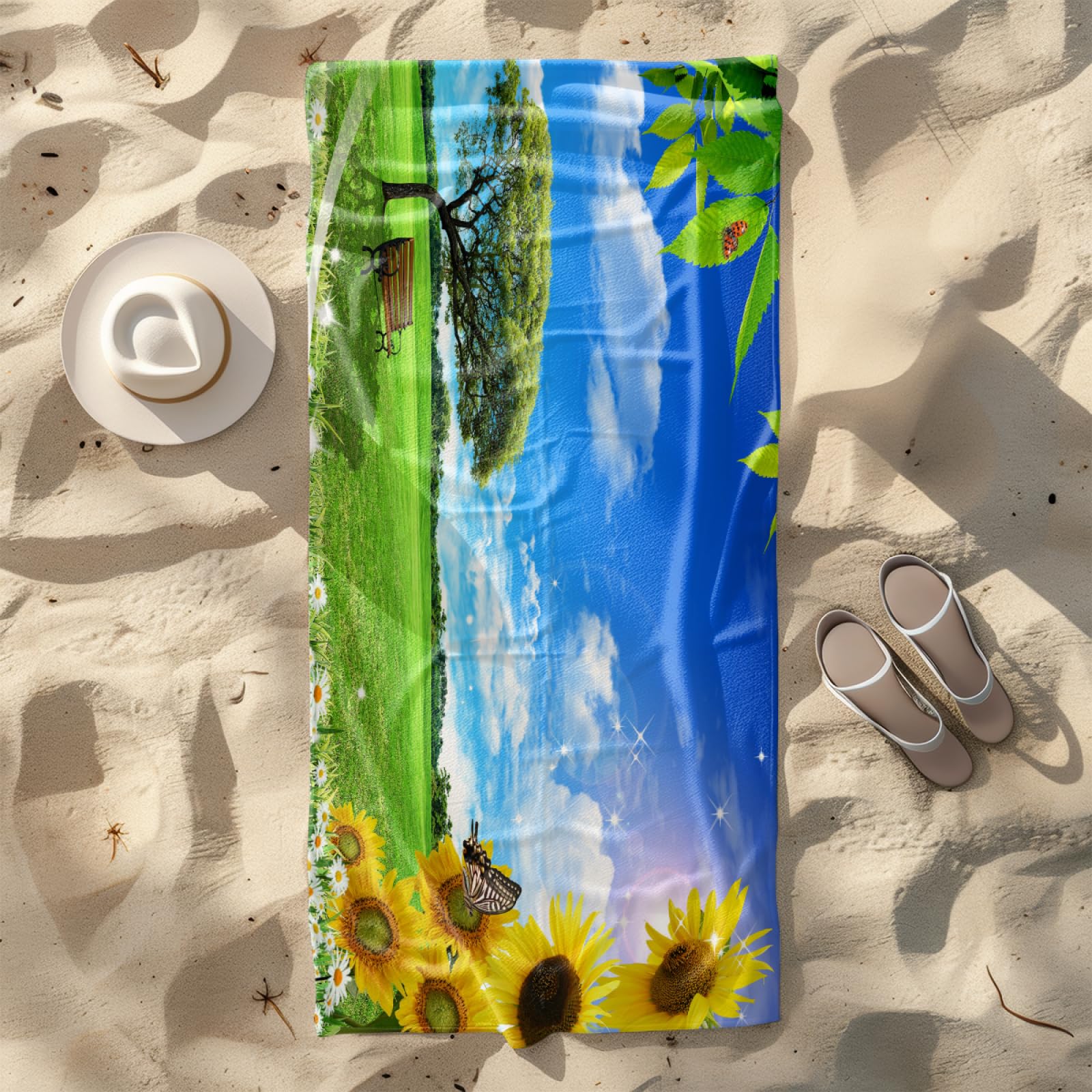 Toalla Playa Flor Verde Amarillo Toallas Baño Grandes Suave Toalla Microfibra Sin Arena Toallas de Baño Piscina Ducha Absorbente Secado Rápido Beach Towel para Viajes, Natación, Camping 200x200cm