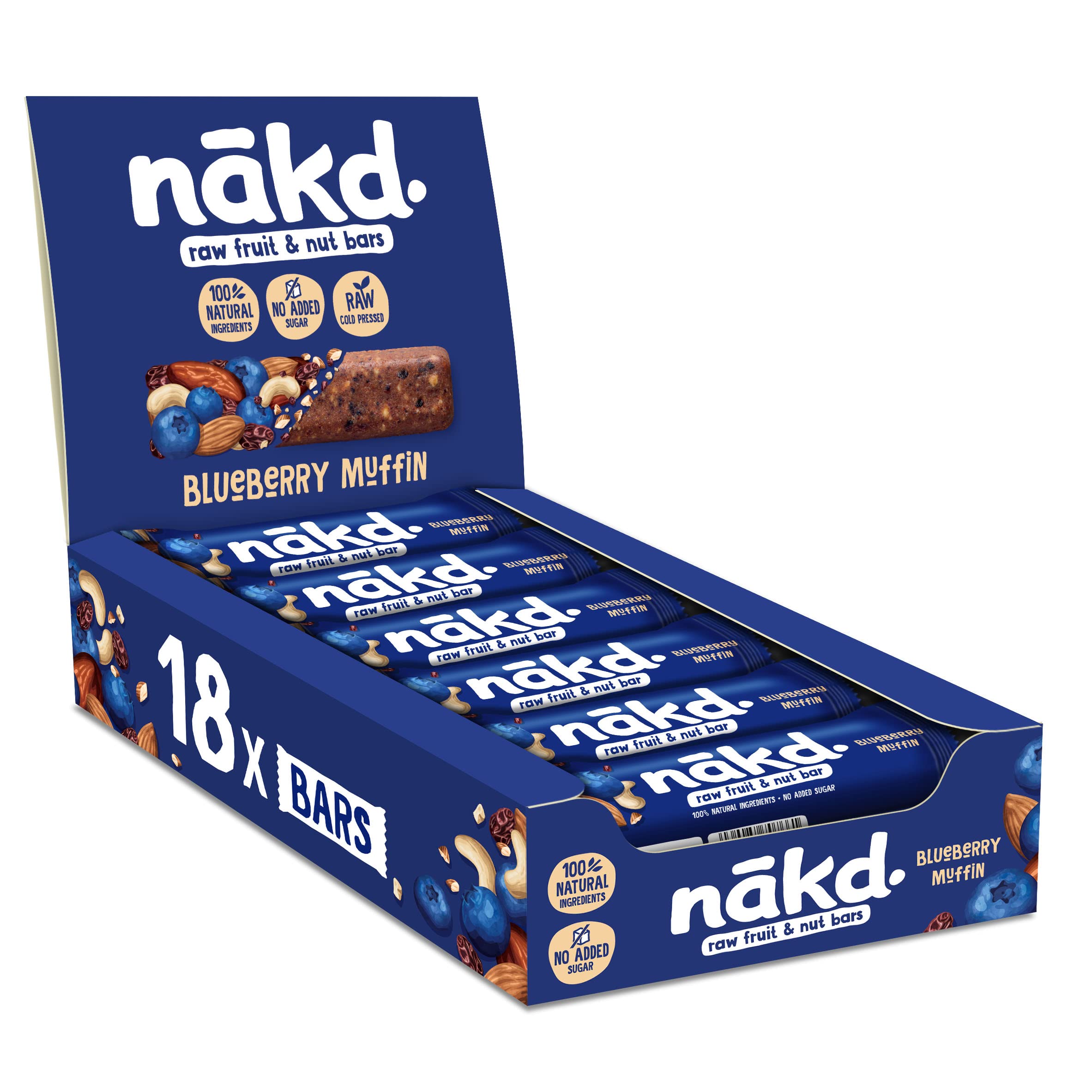 NAKD Blueberry Muffin, Raw Fruit & Nut Bars, 100% Natural Ingredients, No Added Sugar, 18 x 35gNAKD Blueberry Muffin, Raw Fruit & Nut Bars, 100% N…
