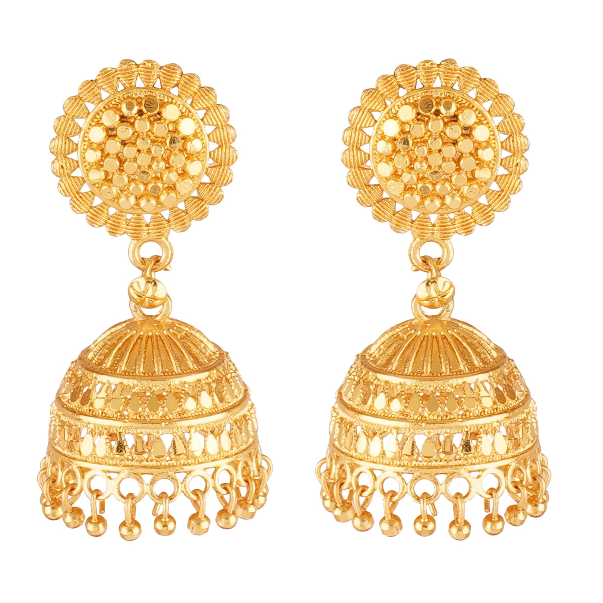 Shreyadzines Traditional Temple Jewellery 18k One Gram Gold Ethnic South Indian Meenakari Ghungroo Peacock Jhumkas Jhumka Earrings Set For Women girls Latest GOLD JHUMKI
