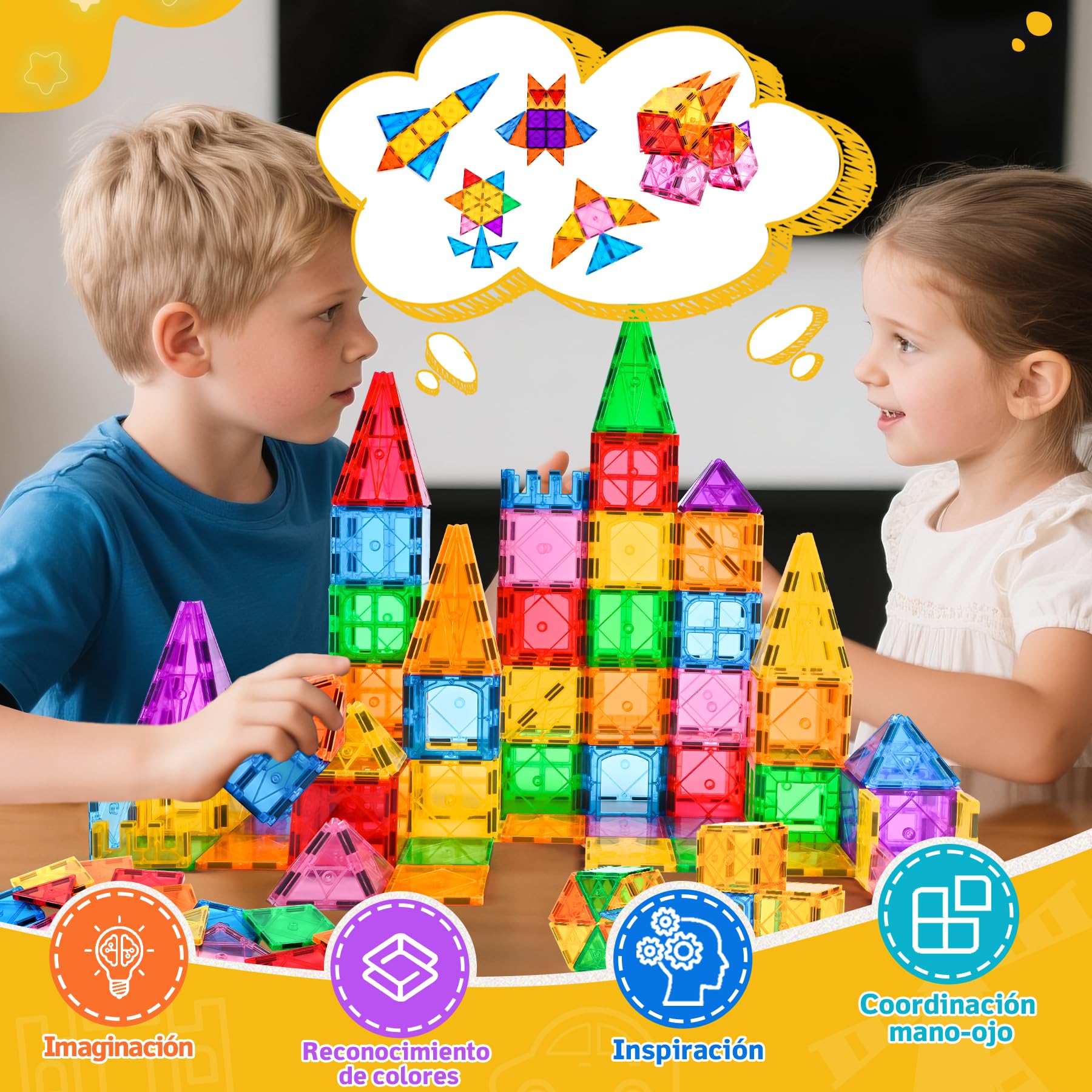 Bloques Magnéticos de Construcción,100 Piezas Magneticas Niños Divertido y Creativo Bloques de Construcción Magnéticos para Niños de 3 4 5 6 7 8 Años Regalos de cumpleaños