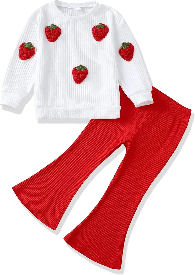 SODLON Toddler Girl Clothes Kids Outfits Long Sleeve Ribbed Sweatshirt Bell Bottom Pants Set Fall Winter Clothing for Girls