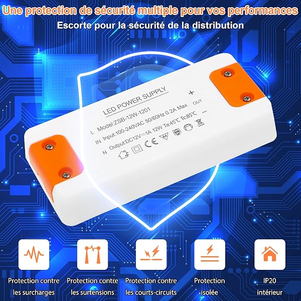 Transformateur 220V 12V LED 12W, LED Driver alimentation 12v 12w 1A, convertisseur 220v 12 v, Convertisseur De Tension AC à DC Adaptateur Transfo Constante pour G4, GU5.3, MR11, MR16 - 4