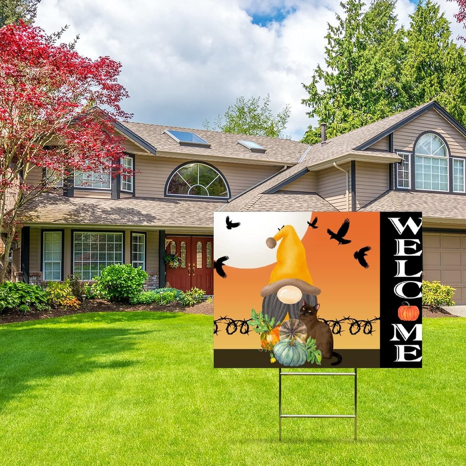Halloween Sign, Gnome Decor,Halloween Cat Gnome Bat Pumpkin Yard Signs with