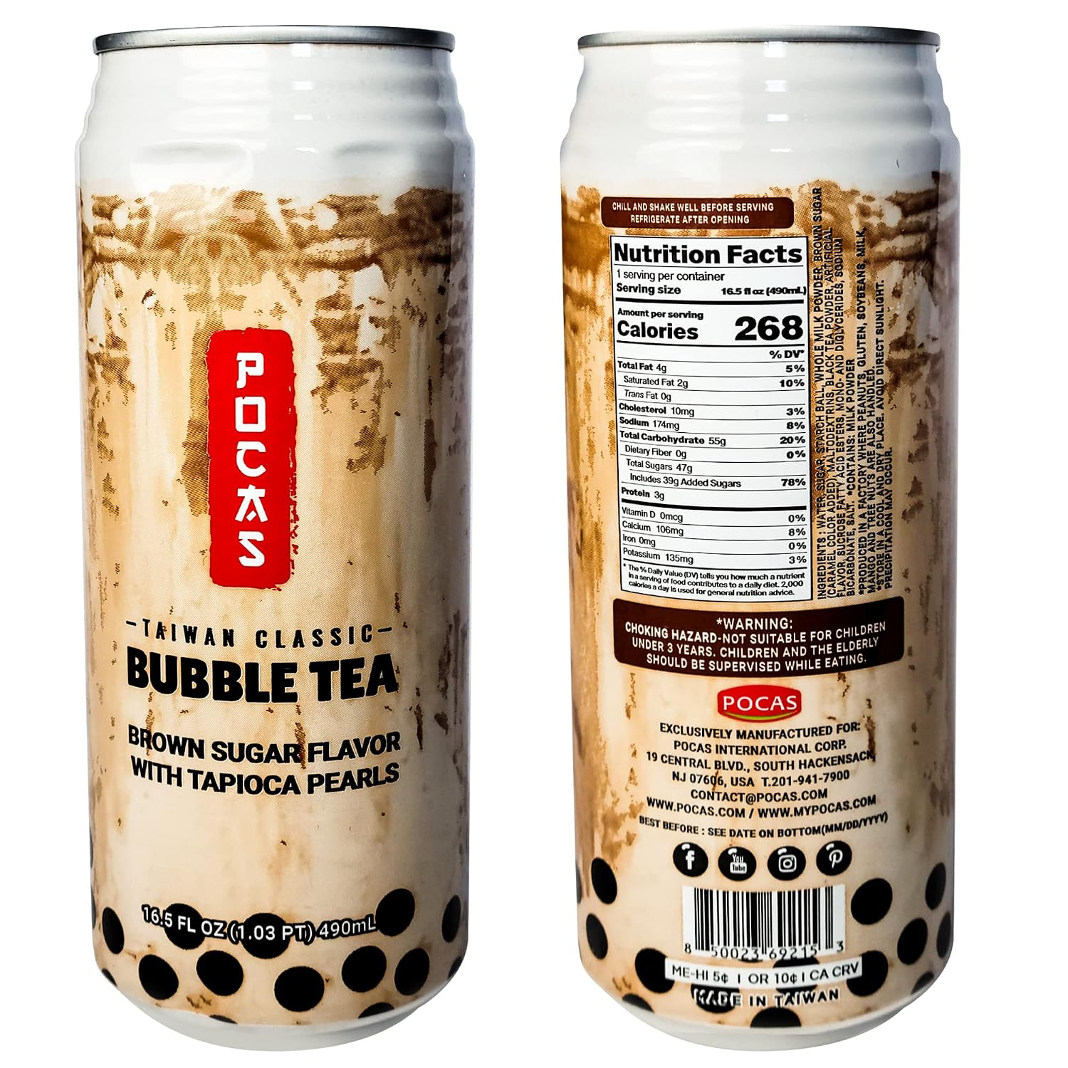 POCAS BUBBLE TEA, Classic Taiwan Style Milk Tea with Tapioca Pearls. Ready to serve boba tea, World’s best tasting Boba Tea.16.5FL OZ (Brown Sugar, 12)