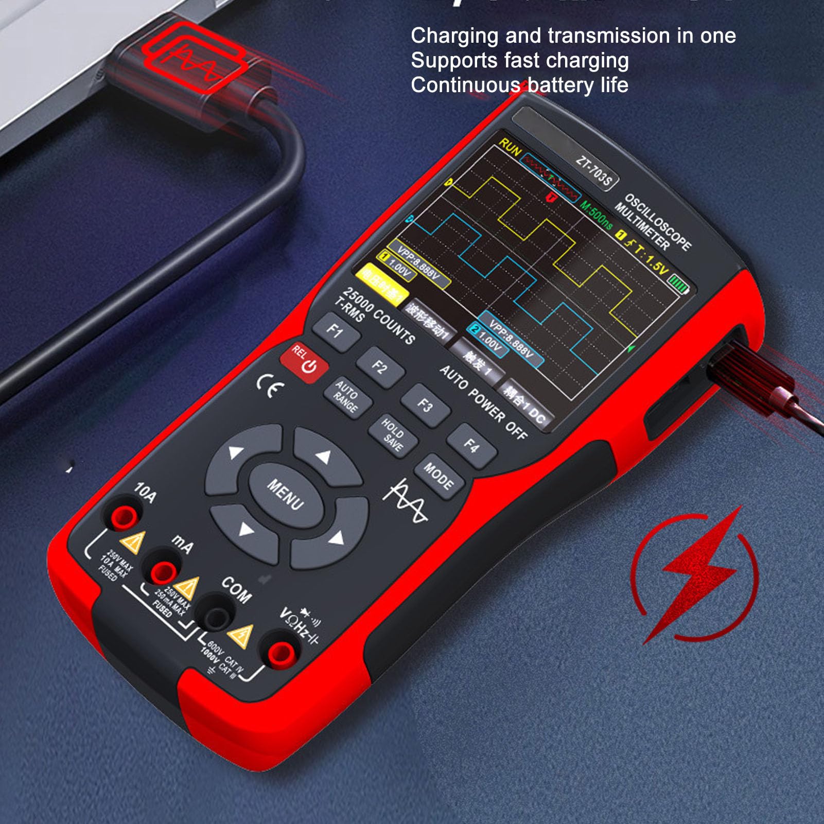 KIMISS 3,5-Zoll-Zweikanal-Handoszilloskop-Multimeter mit 25.000 Zählwerten, Signalgenerator, Genauen Messungen, Echtzeit-Abtastung, USB-Datenspeicherung