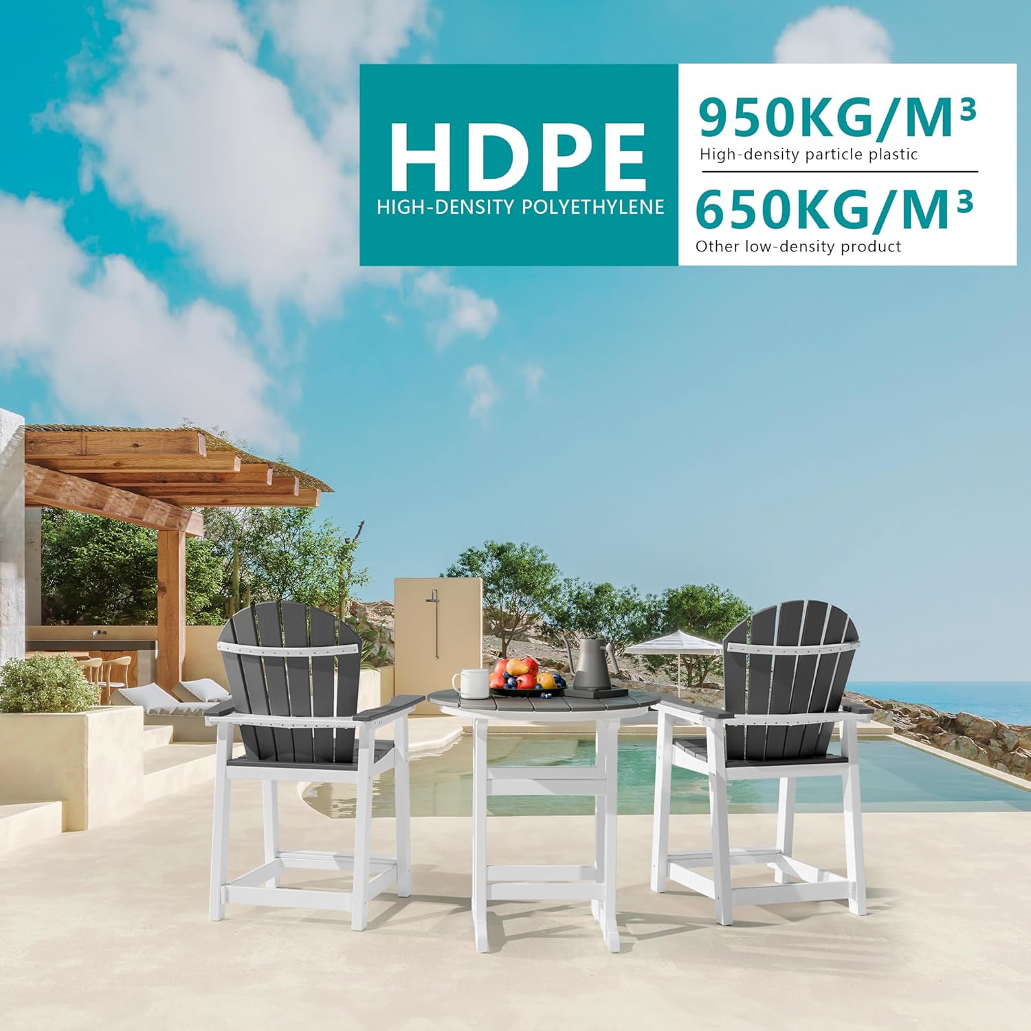 TYARDS Tall Adirondack Chairs Set of 4, Patio Chairs with 5" Widened Armrests and Footrest, HDPE Weather Resistant Adirondack Balcony Chairs, Outdoor Chairs for Garden, Backyard, Capacity 400LBS