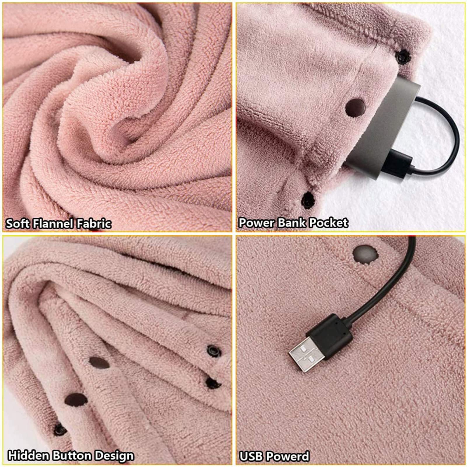 Almohadilla calefactable, manta inalámbrica bufanda térmica, manta recargable con calefacción portátil USB colcha eléctrica lavable funcionamiento con batería, envoltura térmica de franela
