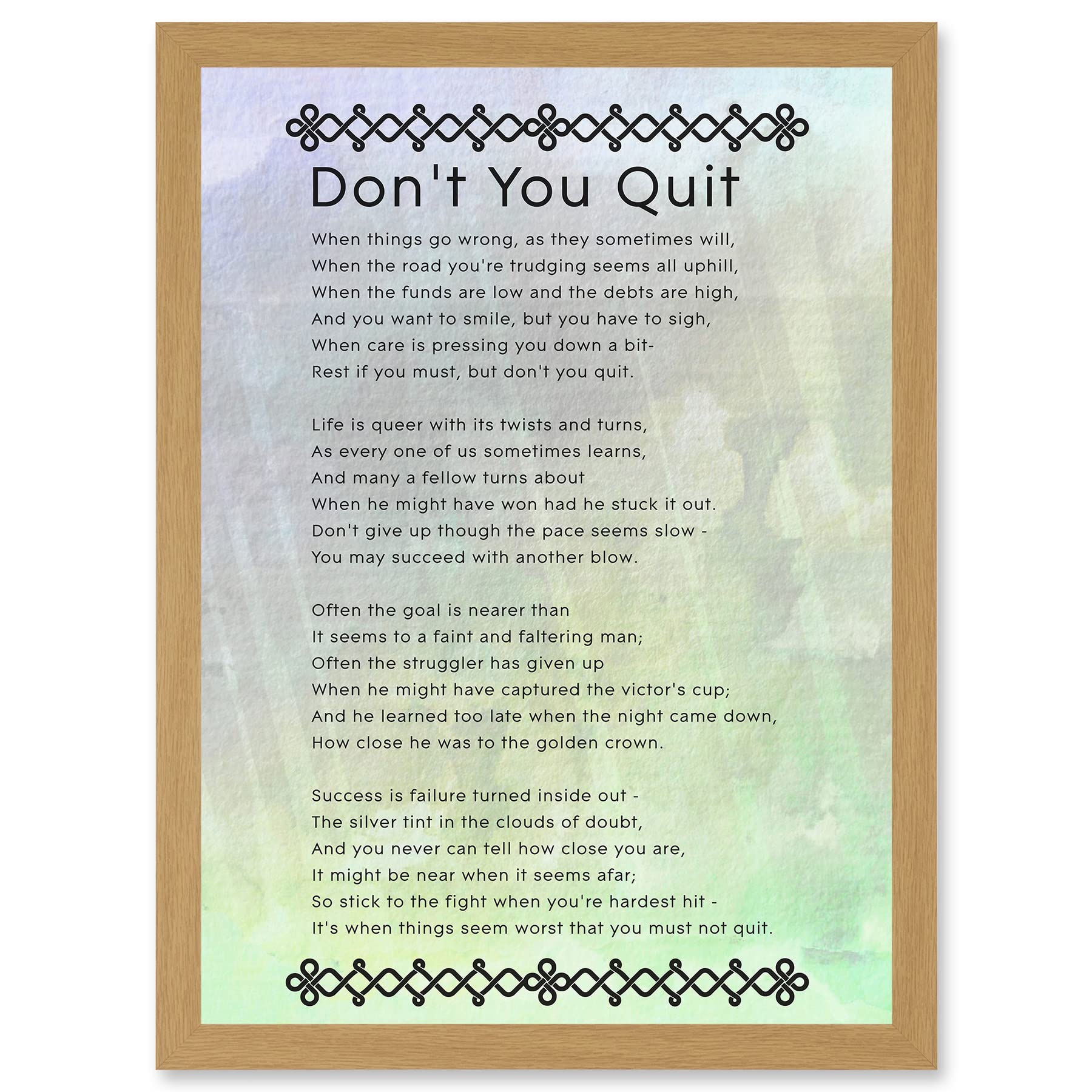Artery8 Don't You Quit Poem Motivation Typography Quote A4 Artwork Framed Wall Art Print