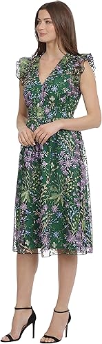 Miniatura 2 de Maggy London Vestidos de mujer con cuello en V Vestido bordado floral floral colorido fiesta femenina evento ocasión invitada de