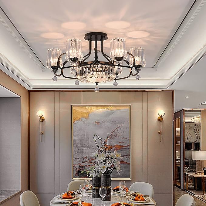 NSXBY Creatieve ronde kristallen plafondlamp, moderne licht kristallen lampen, woonkamer lamp, eetkamer lamp, slaapkamer lamp, eetkamer lamp. -zwart. 65 * 40 cm photo 3