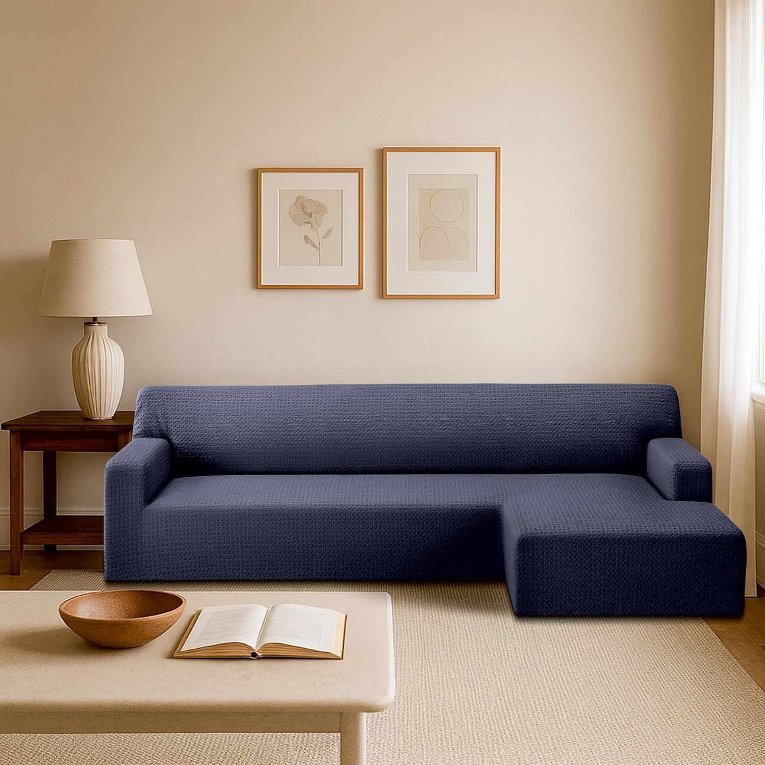 COVER QUEEN Sectional Couch Cover for L-Shaped Chaise Sofa, 1-Piece Washable Furniture Protector, Super Stretch Fabric, Pet Friendly for Dogs and Cats, Gallant, Gray, Right-Facing Chaise