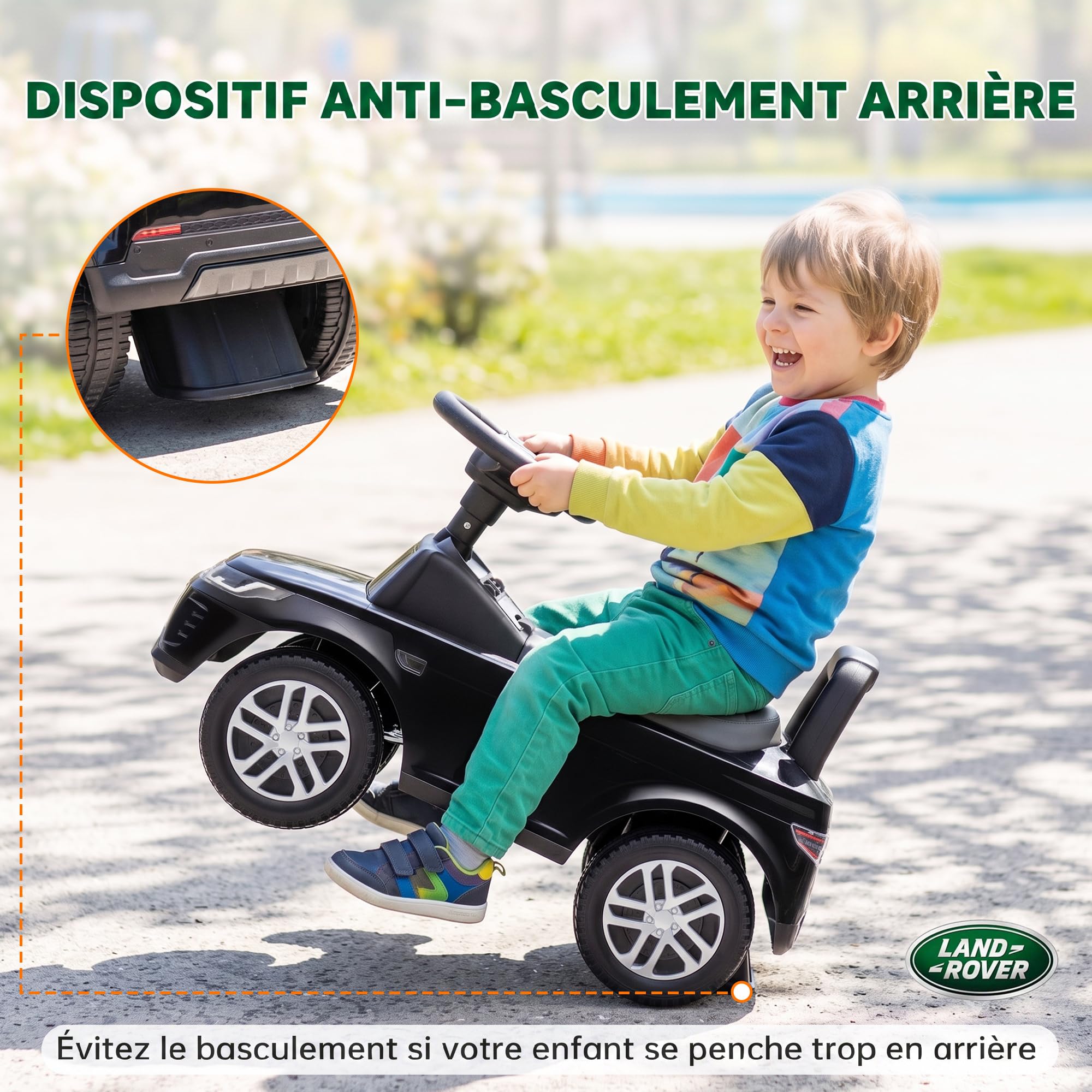 AIYAPLAY Porteur Enfants Voiture sous Licence Land Rover 18-36 Mois Noir