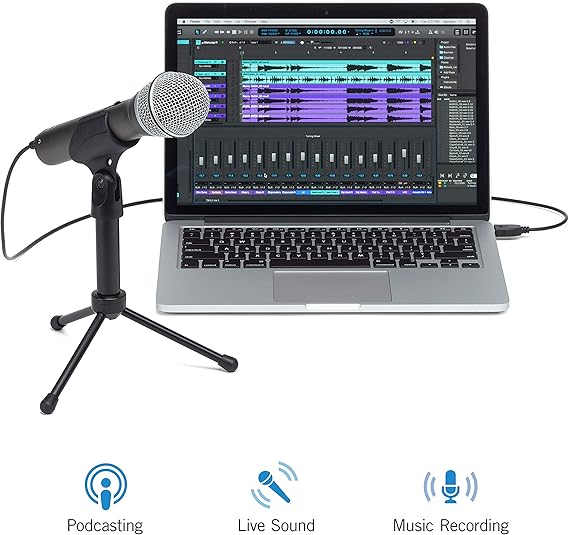 SAMSON Q2U Recording and Podcasting Pack - USB/XLR Dynamic Microphone with Accessories 16-bit, 44.1kHz/48kHz, Silver & Sony MDR-ZX110 Overhead Headphones - Black